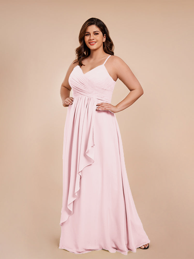 Übergröße Isla A-Linie Spaghettiträger Chiffon Brautjungfernkleider