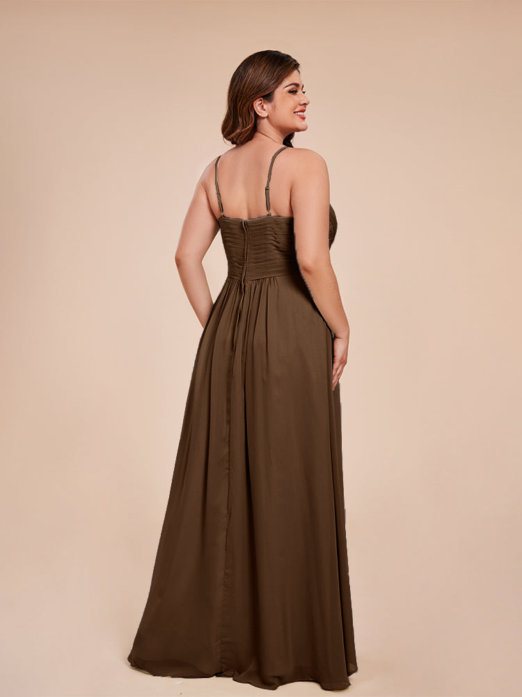 Übergröße Isla A-Linie Spaghettiträger Chiffon Brautjungfernkleider