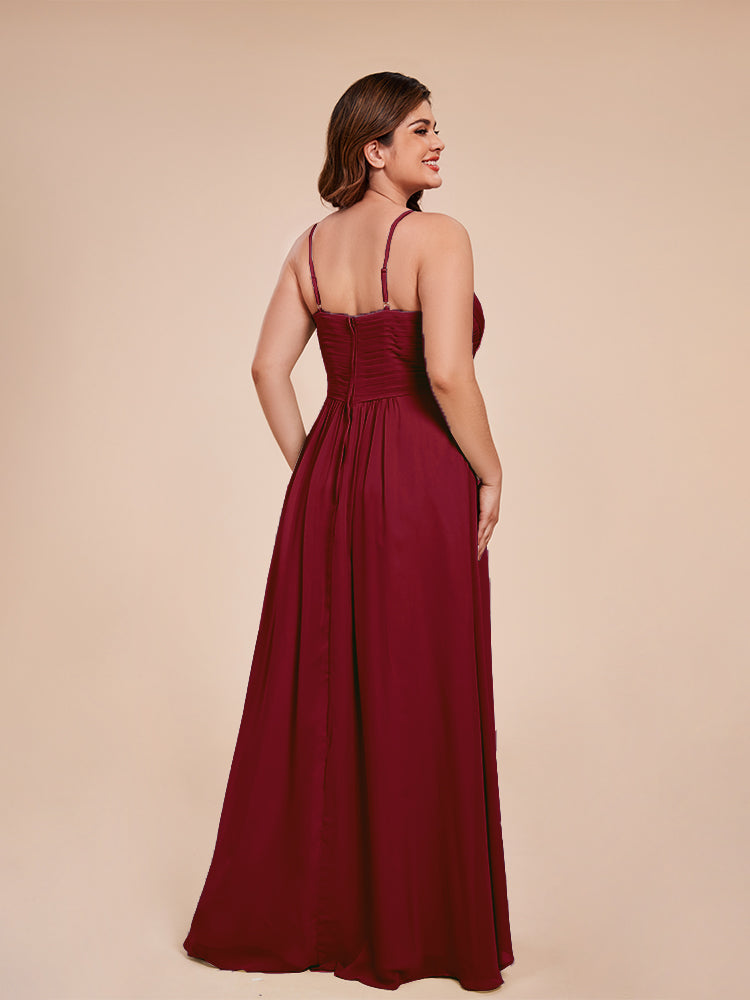 Übergröße Isla A-Linie Spaghettiträger Chiffon Brautjungfernkleider