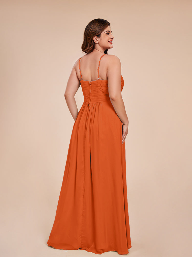 Übergröße Isla A-Linie Spaghettiträger Chiffon Brautjungfernkleider