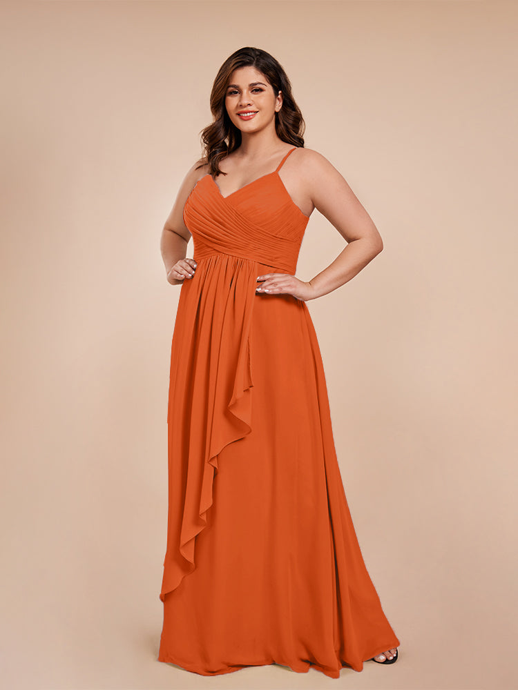 Übergröße Isla A-Linie Spaghettiträger Chiffon Brautjungfernkleider