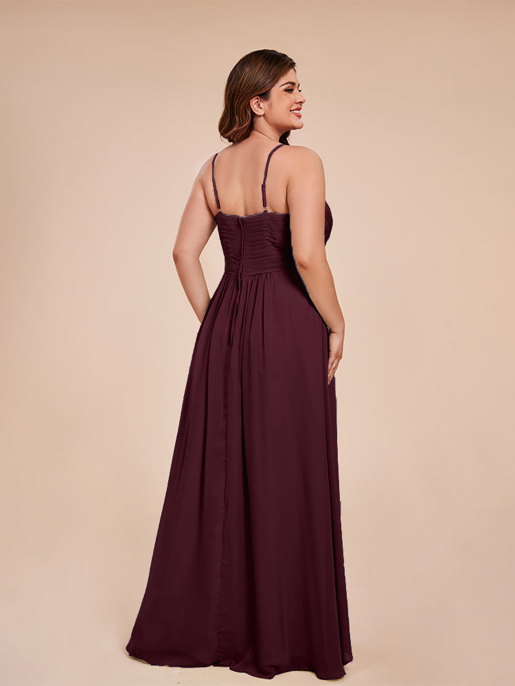 Übergröße Isla A-Linie Spaghettiträger Chiffon Brautjungfernkleider