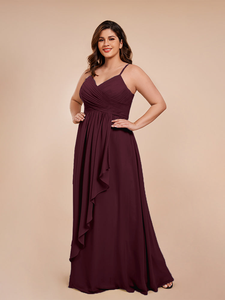 Übergröße Isla A-Linie Spaghettiträger Chiffon Brautjungfernkleider