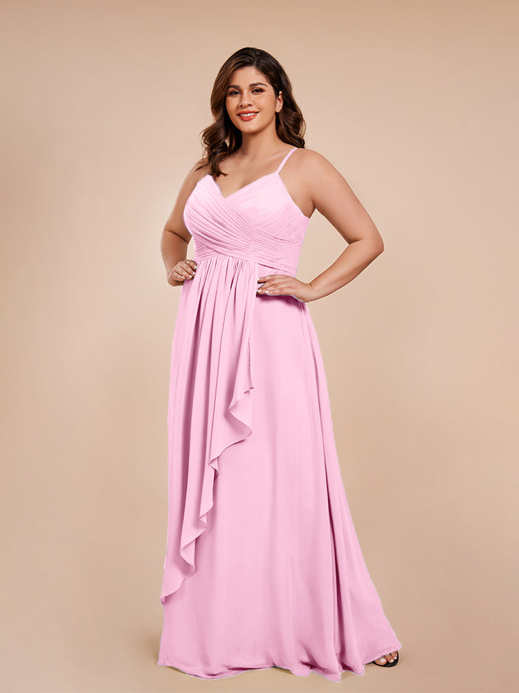 Übergröße Isla A-Linie Spaghettiträger Chiffon Brautjungfernkleider