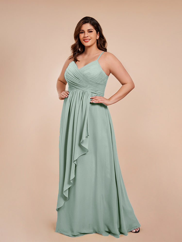 Übergröße Isla A-Linie Spaghettiträger Chiffon Brautjungfernkleider