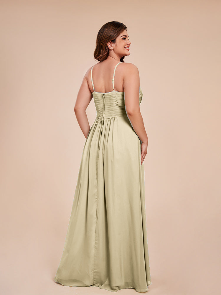 Übergröße Isla A-Linie Spaghettiträger Chiffon Brautjungfernkleider