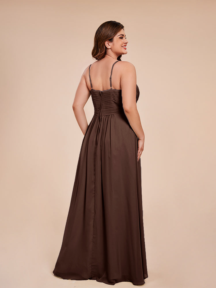 Übergröße Isla A-Linie Spaghettiträger Chiffon Brautjungfernkleider