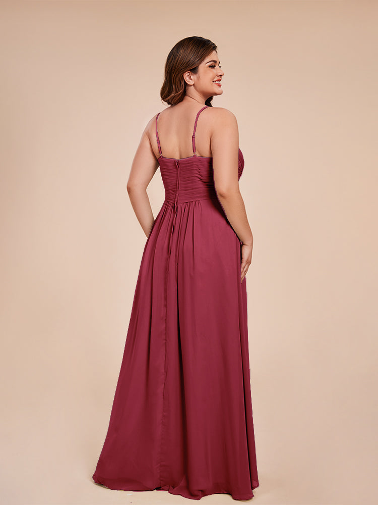 Übergröße Isla A-Linie Spaghettiträger Chiffon Brautjungfernkleider