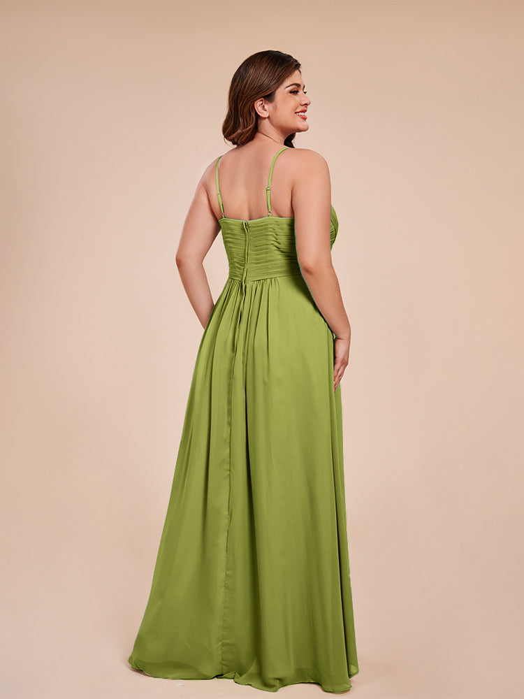 Übergröße Isla A-Linie Spaghettiträger Chiffon Brautjungfernkleider