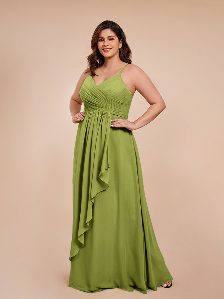 Übergröße Isla A-Linie Spaghettiträger Chiffon Brautjungfernkleider