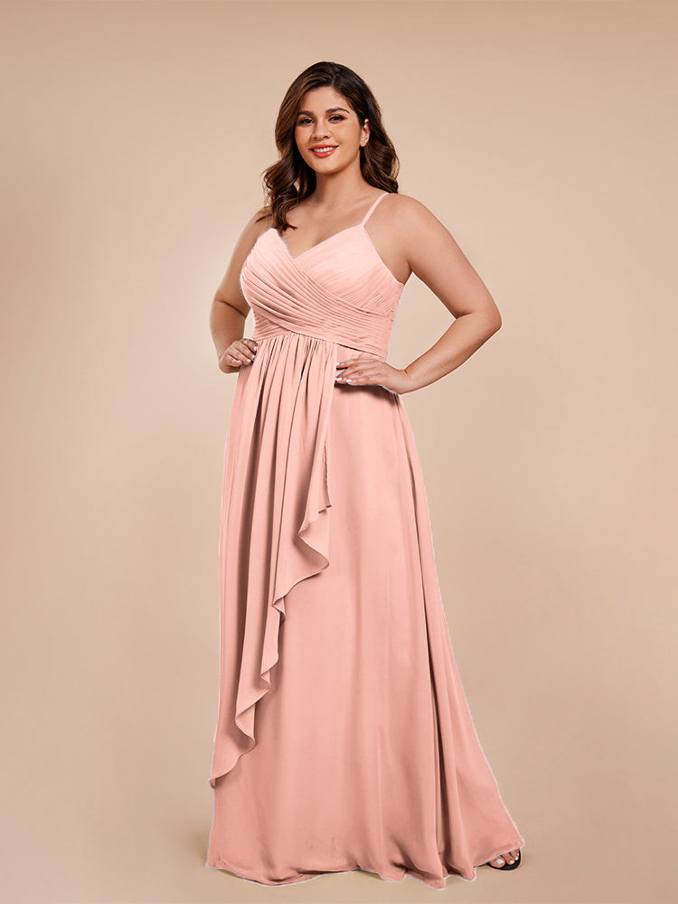 Übergröße Isla A-Linie Spaghettiträger Chiffon Brautjungfernkleider