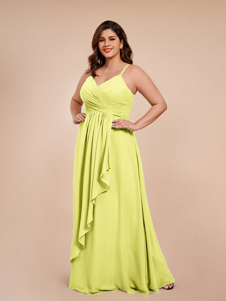 Übergröße Isla A-Linie Spaghettiträger Chiffon Brautjungfernkleider