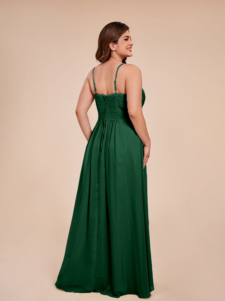 Übergröße Isla A-Linie Spaghettiträger Chiffon Brautjungfernkleider