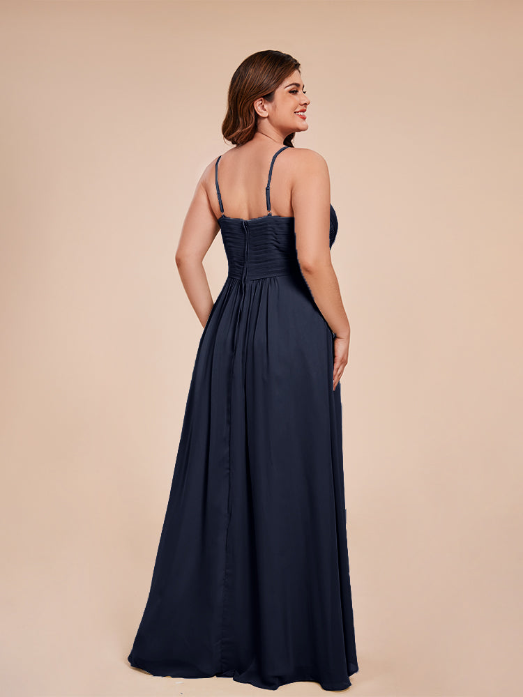 Übergröße Isla A-Linie Spaghettiträger Chiffon Brautjungfernkleider