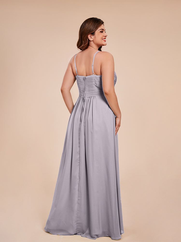 Übergröße Isla A-Linie Spaghettiträger Chiffon Brautjungfernkleider
