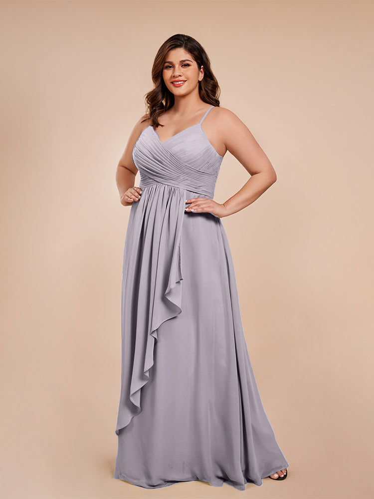 Übergröße Isla A-Linie Spaghettiträger Chiffon Brautjungfernkleider