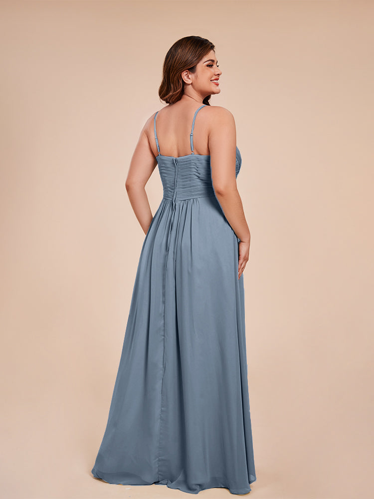 Übergröße Isla A-Linie Spaghettiträger Chiffon Brautjungfernkleider