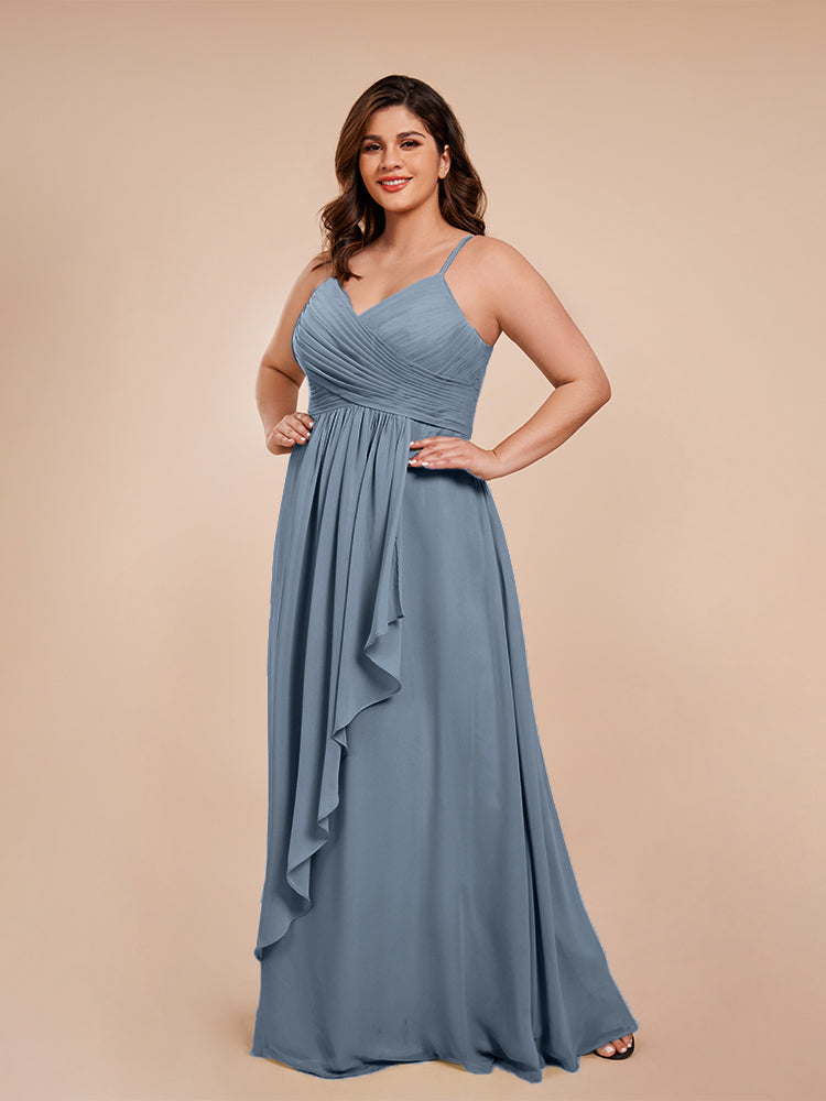 Übergröße Isla A-Linie Spaghettiträger Chiffon Brautjungfernkleider