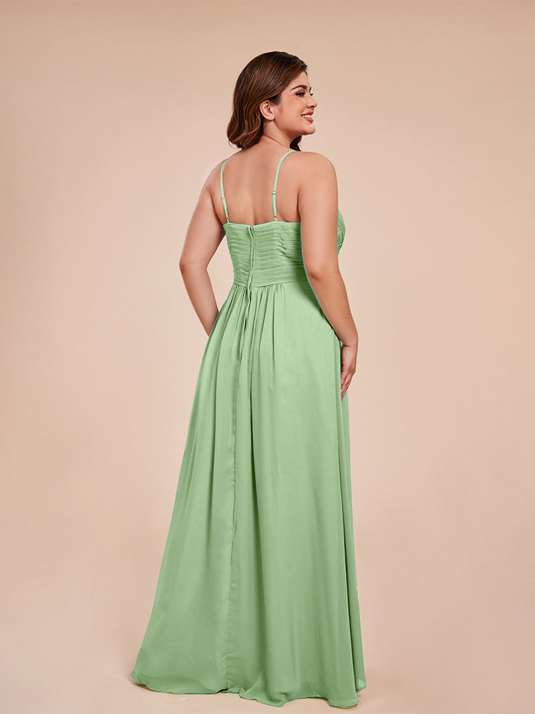 Übergröße Isla A-Linie Spaghettiträger Chiffon Brautjungfernkleider