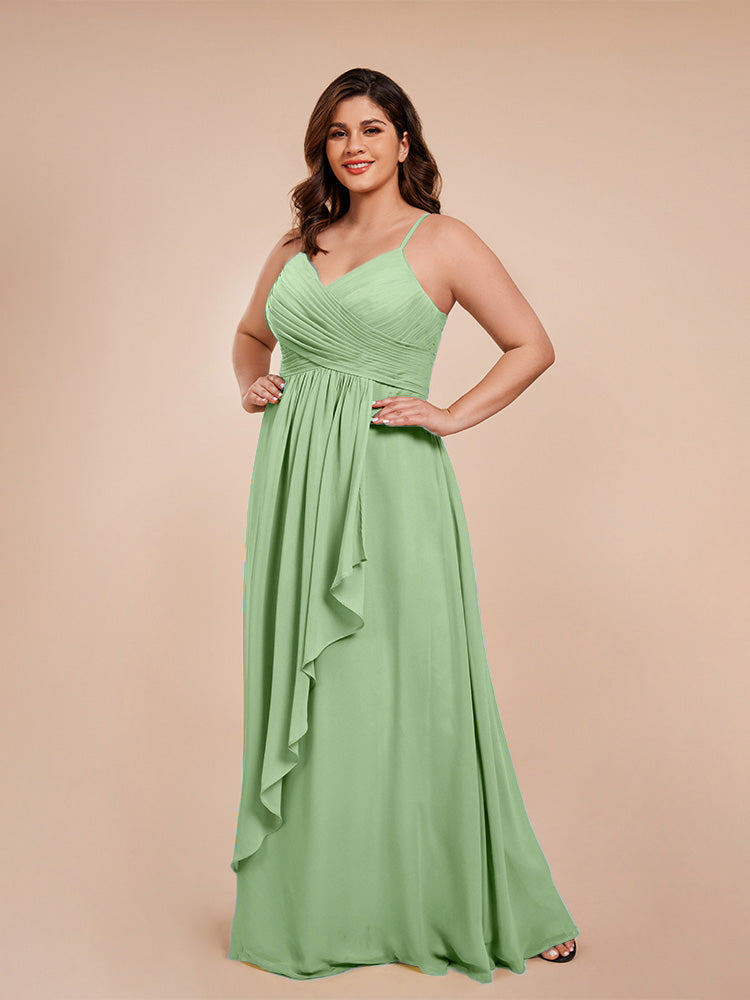Übergröße Isla A-Linie Spaghettiträger Chiffon Brautjungfernkleider
