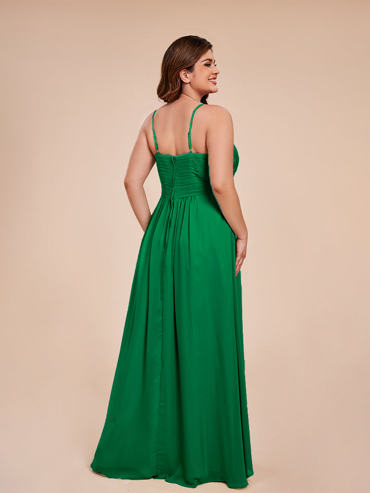 Übergröße Isla A-Linie Spaghettiträger Chiffon Brautjungfernkleider