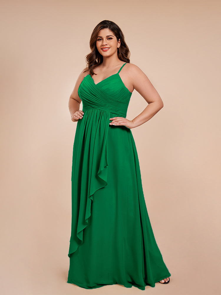 Übergröße Isla A-Linie Spaghettiträger Chiffon Brautjungfernkleider