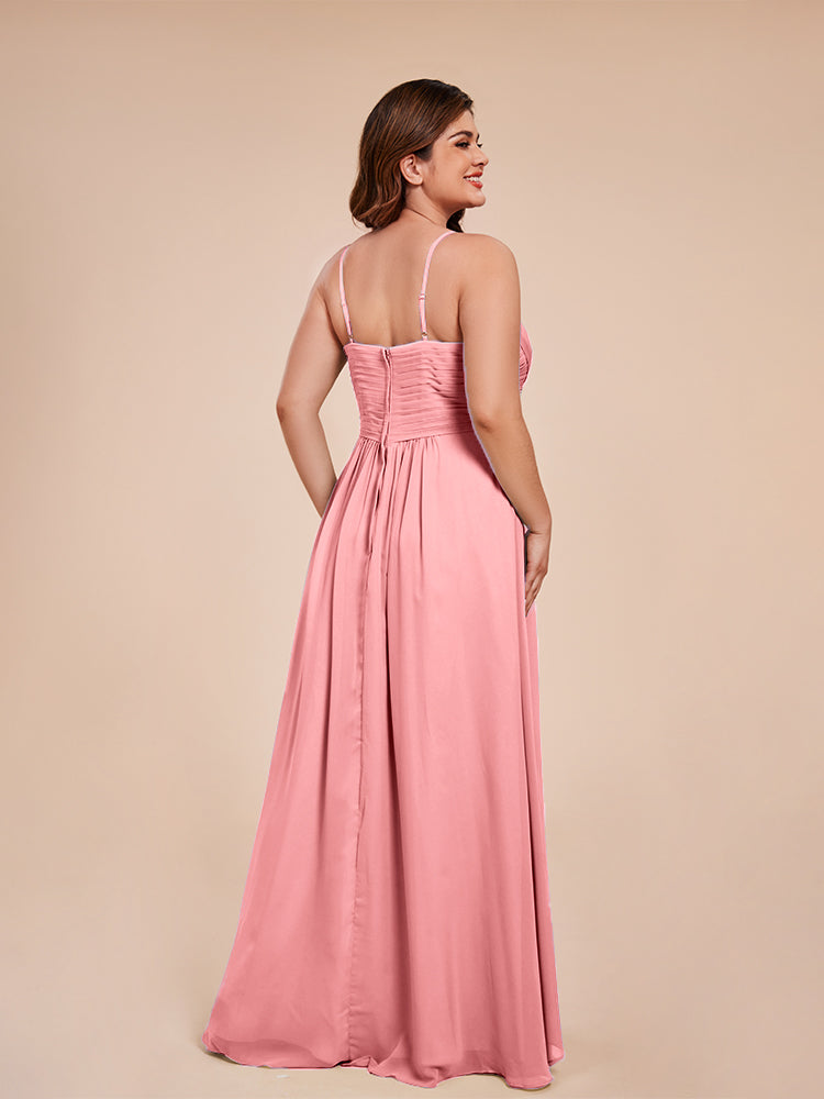 Übergröße Isla A-Linie Spaghettiträger Chiffon Brautjungfernkleider