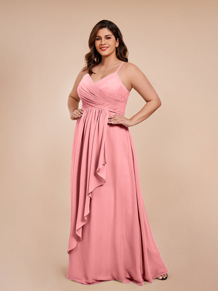 Übergröße Isla A-Linie Spaghettiträger Chiffon Brautjungfernkleider