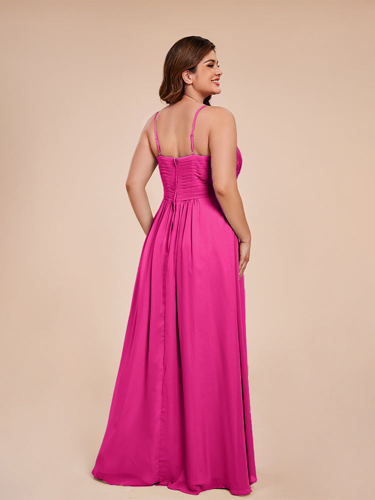 Übergröße Isla A-Linie Spaghettiträger Chiffon Brautjungfernkleider