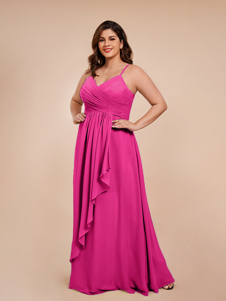 Übergröße Isla A-Linie Spaghettiträger Chiffon Brautjungfernkleider