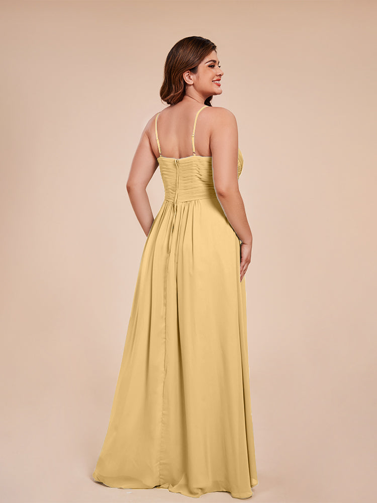 Übergröße Isla A-Linie Spaghettiträger Chiffon Brautjungfernkleider