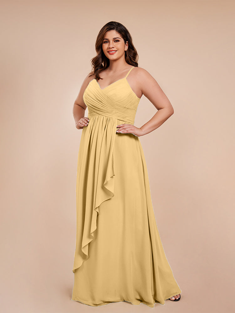 Übergröße Isla A-Linie Spaghettiträger Chiffon Brautjungfernkleider