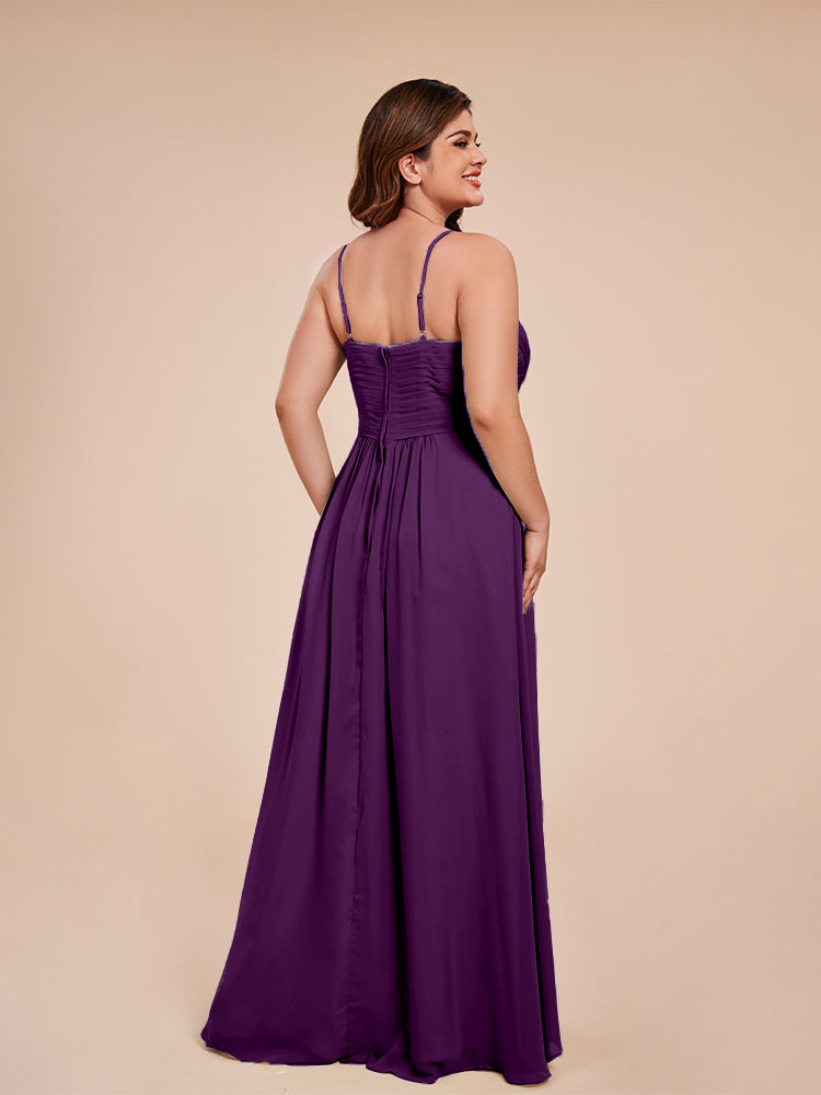 Übergröße Isla A-Linie Spaghettiträger Chiffon Brautjungfernkleider