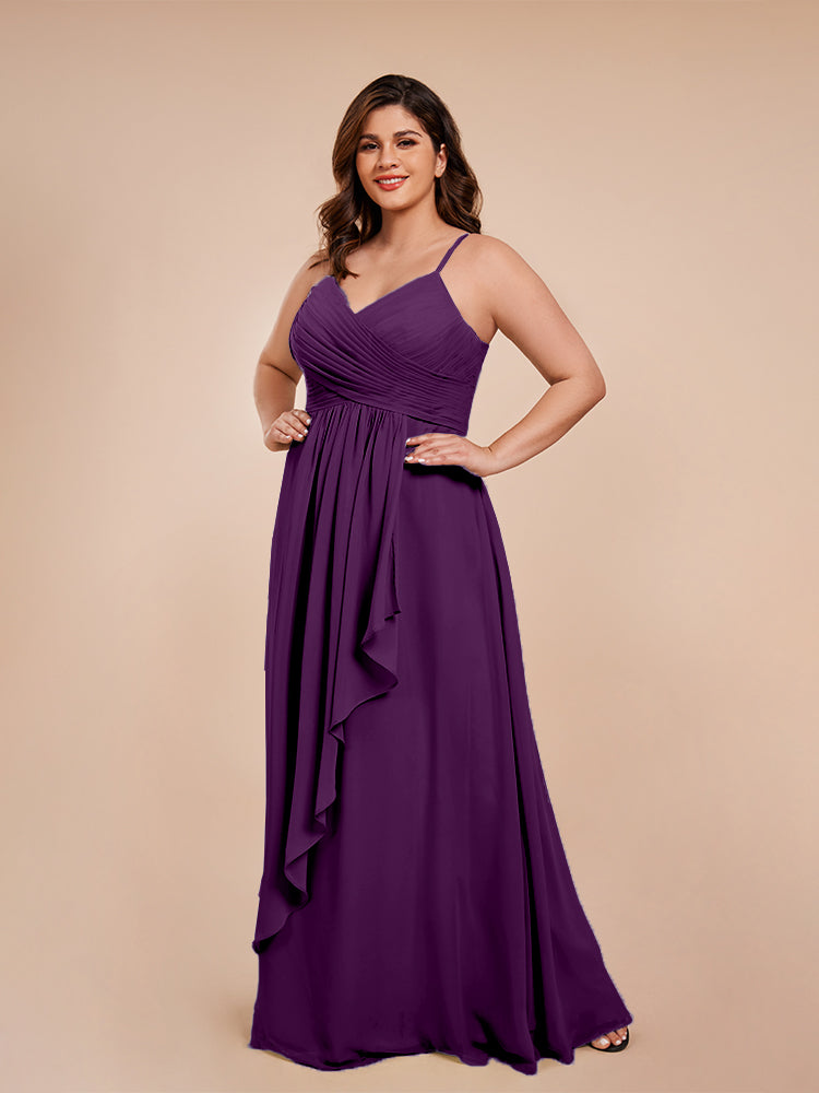 Übergröße Isla A-Linie Spaghettiträger Chiffon Brautjungfernkleider