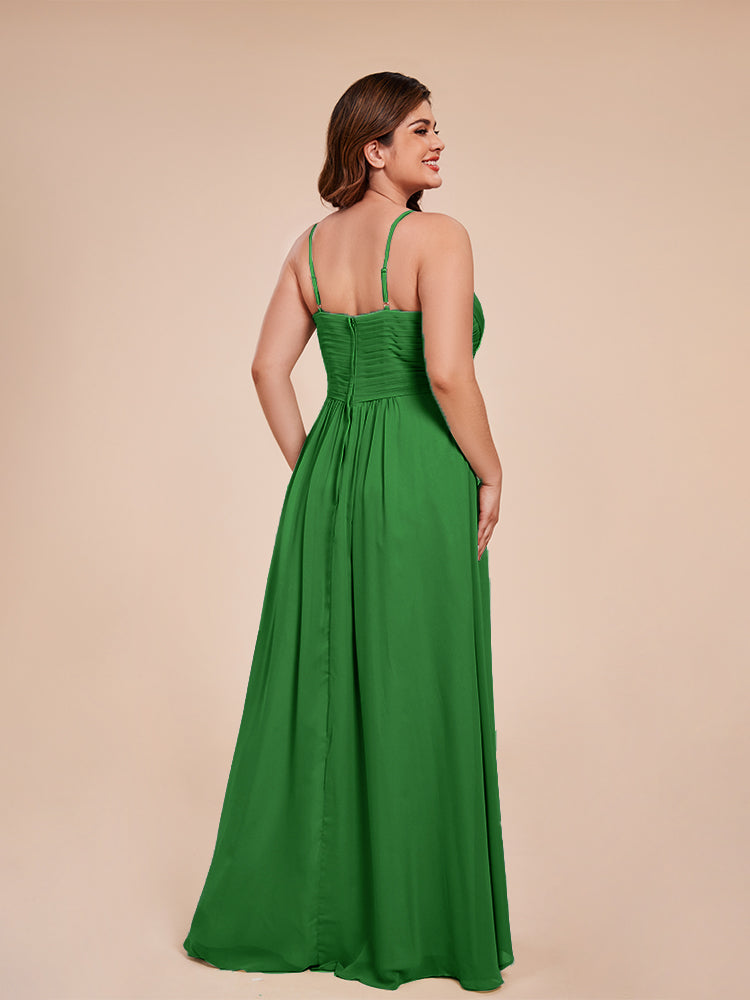 Übergröße Isla A-Linie Spaghettiträger Chiffon Brautjungfernkleider