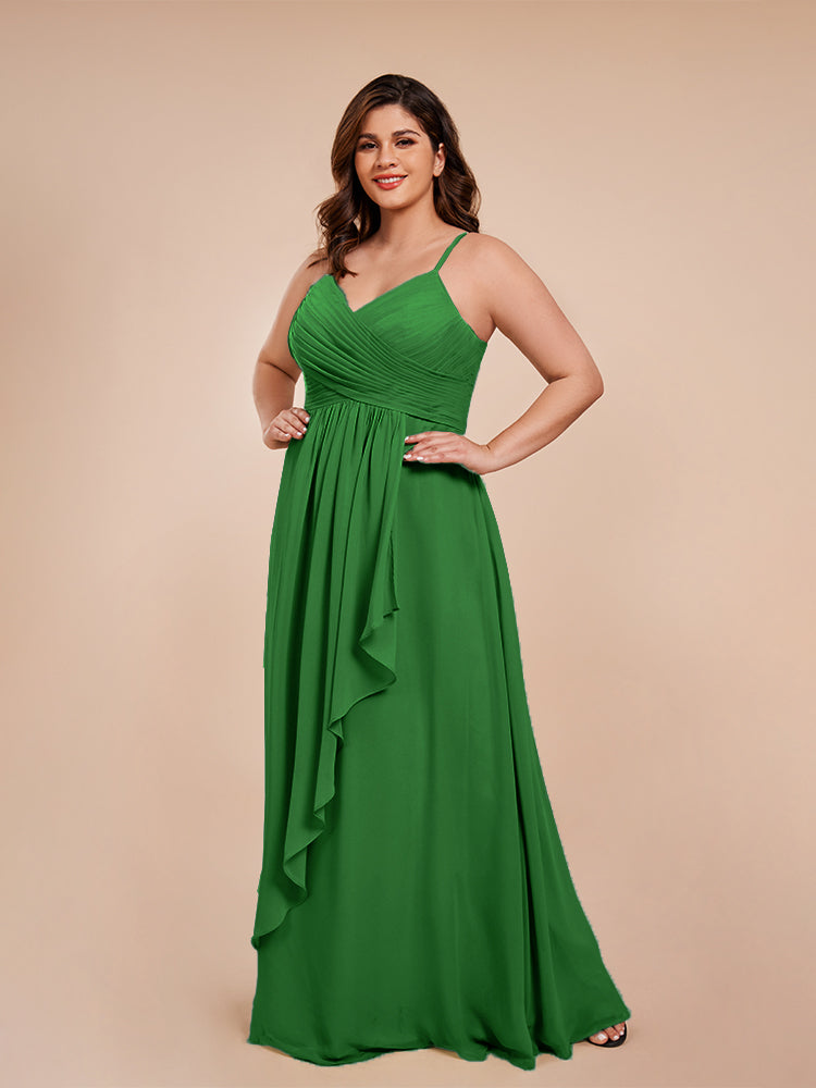 Übergröße Isla A-Linie Spaghettiträger Chiffon Brautjungfernkleider