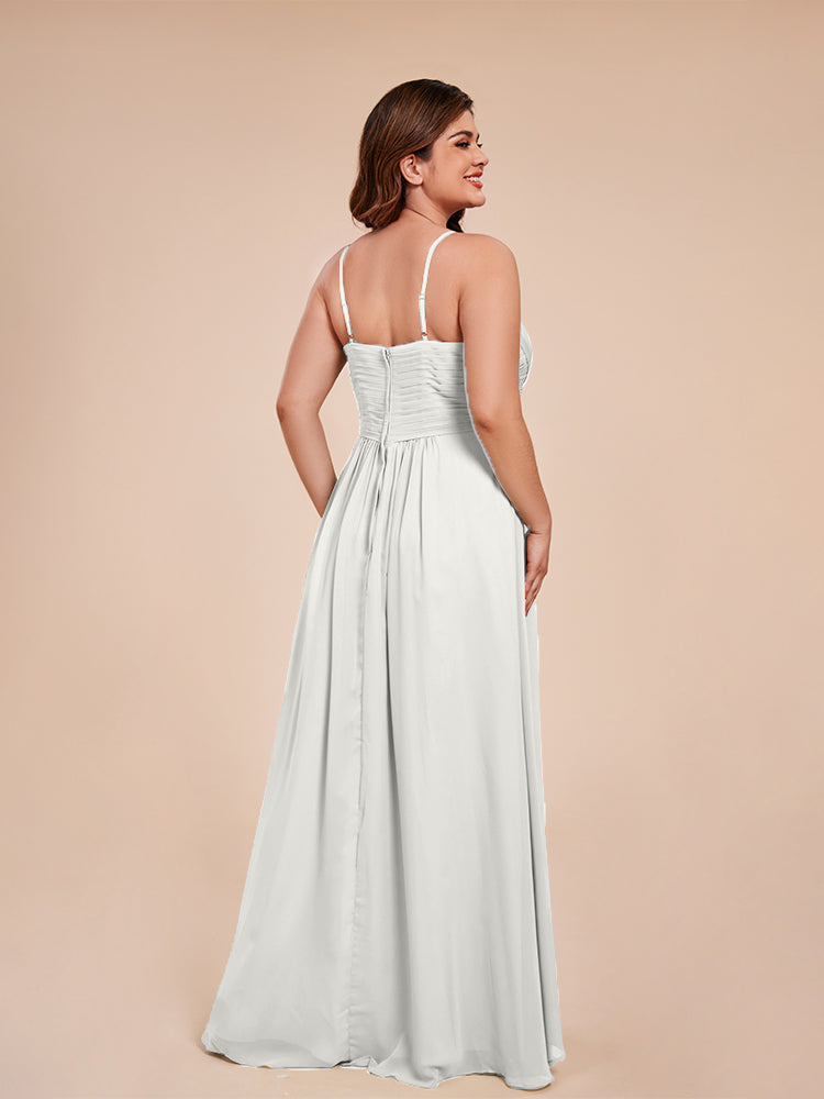 Übergröße Isla A-Linie Spaghettiträger Chiffon Brautjungfernkleider