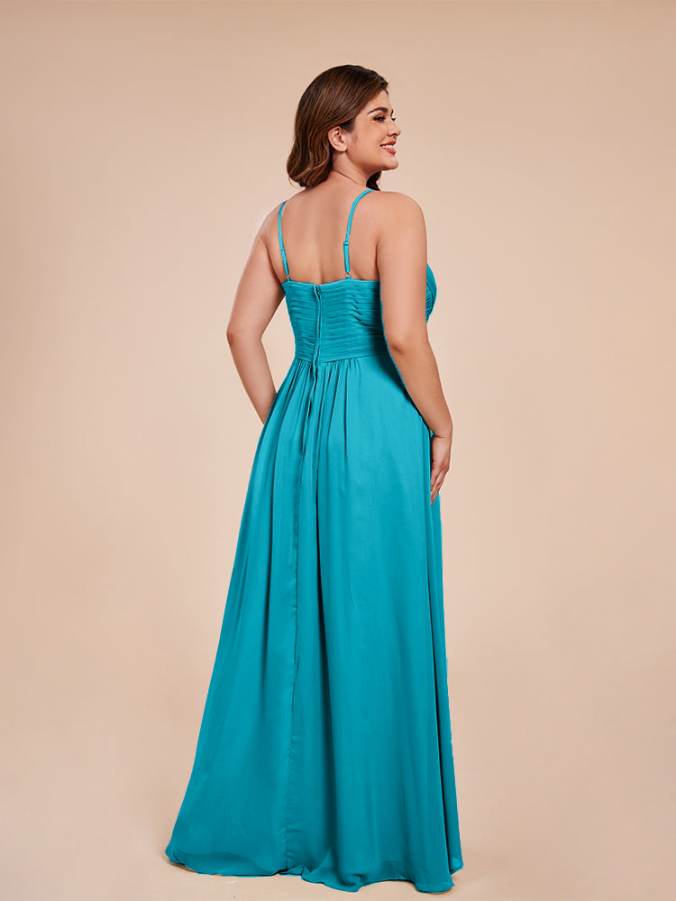 Übergröße Isla A-Linie Spaghettiträger Chiffon Brautjungfernkleider