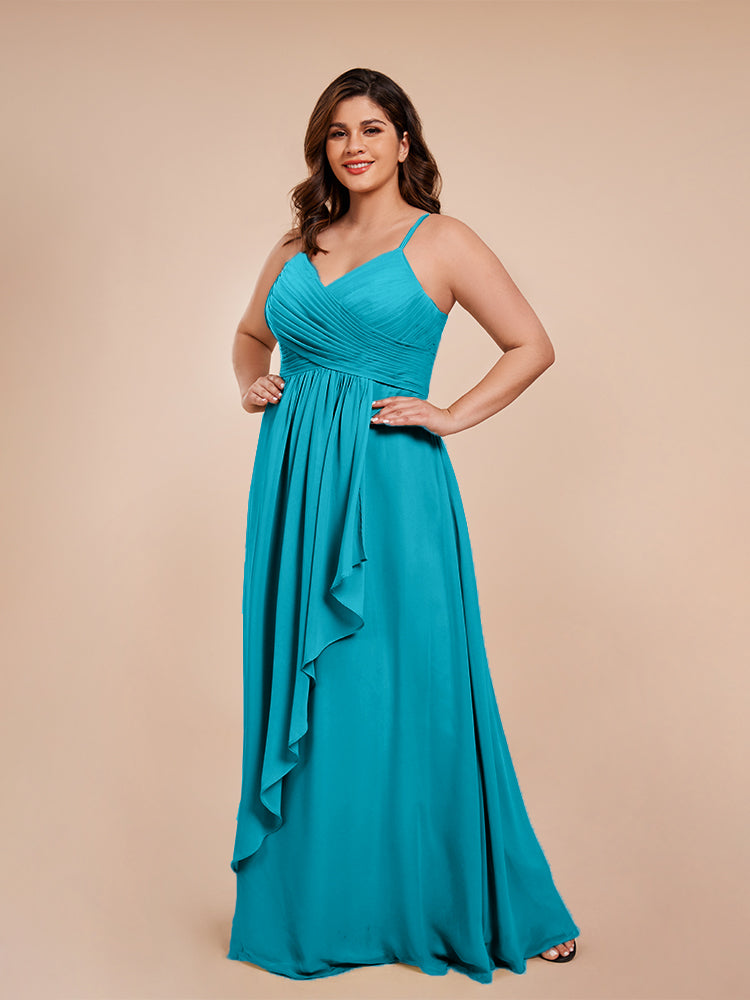 Übergröße Isla A-Linie Spaghettiträger Chiffon Brautjungfernkleider