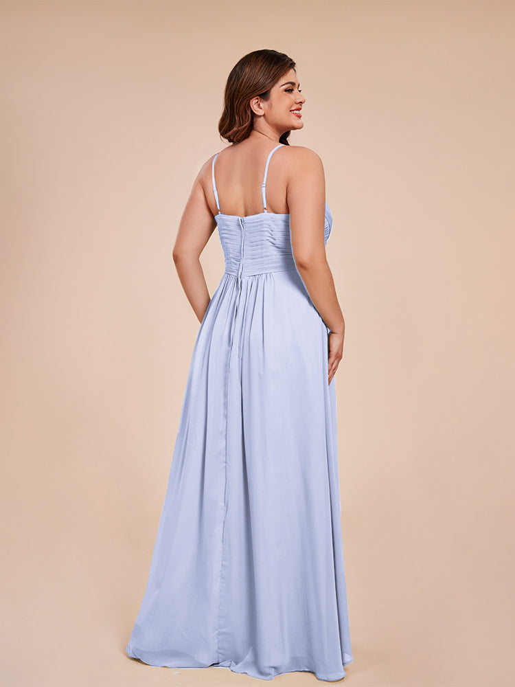 Übergröße Isla A-Linie Spaghettiträger Chiffon Brautjungfernkleider