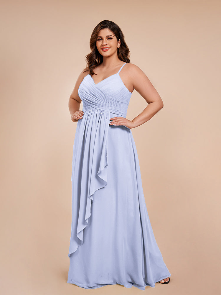 Übergröße Isla A-Linie Spaghettiträger Chiffon Brautjungfernkleider