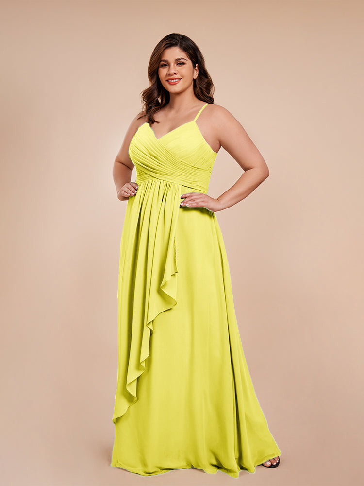 Übergröße Isla A-Linie Spaghettiträger Chiffon Brautjungfernkleider