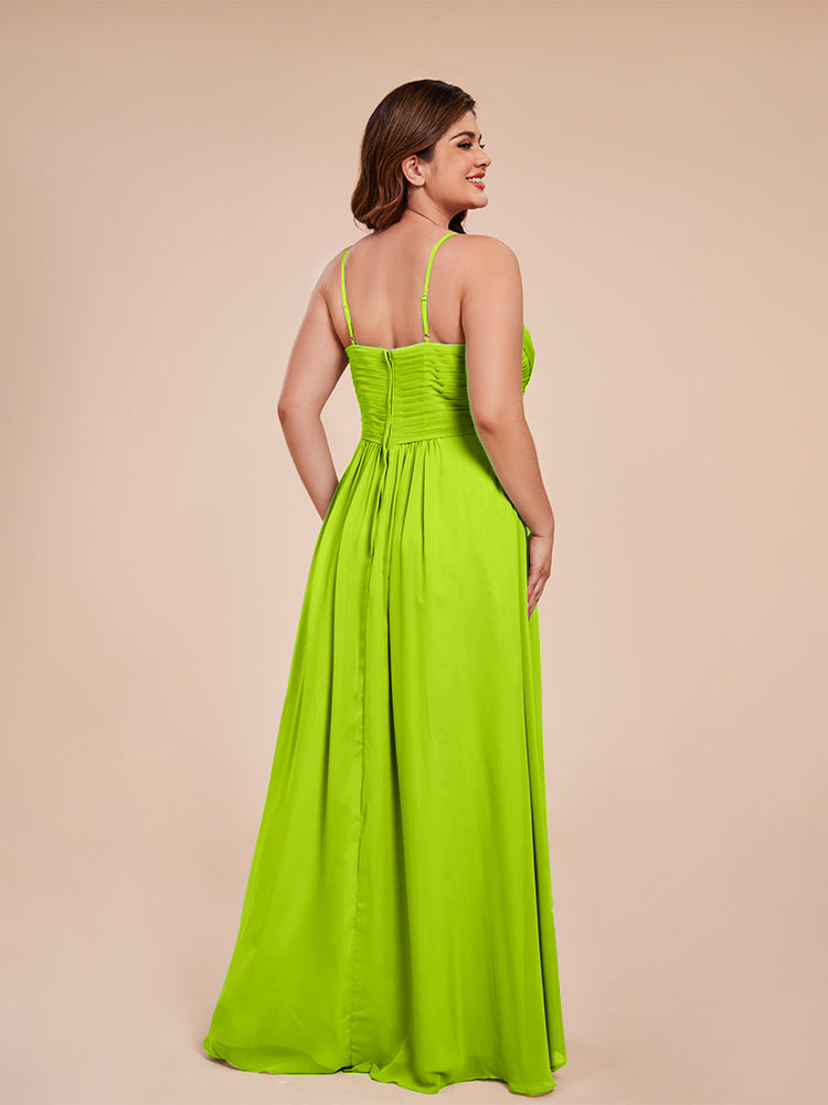 Übergröße Isla A-Linie Spaghettiträger Chiffon Brautjungfernkleider