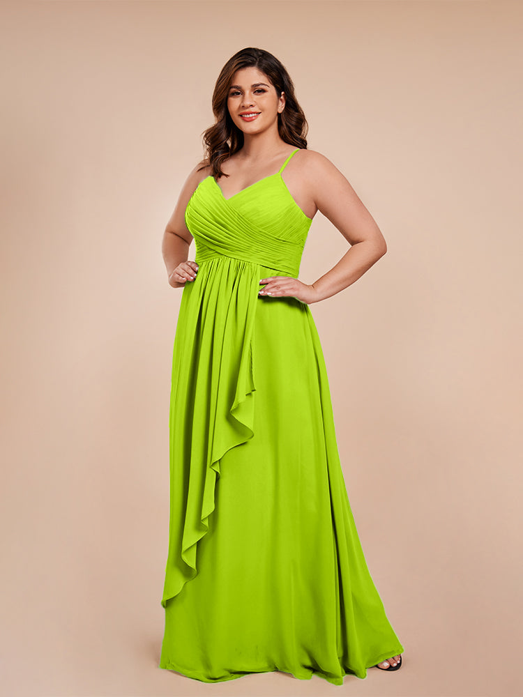 Übergröße Isla A-Linie Spaghettiträger Chiffon Brautjungfernkleider