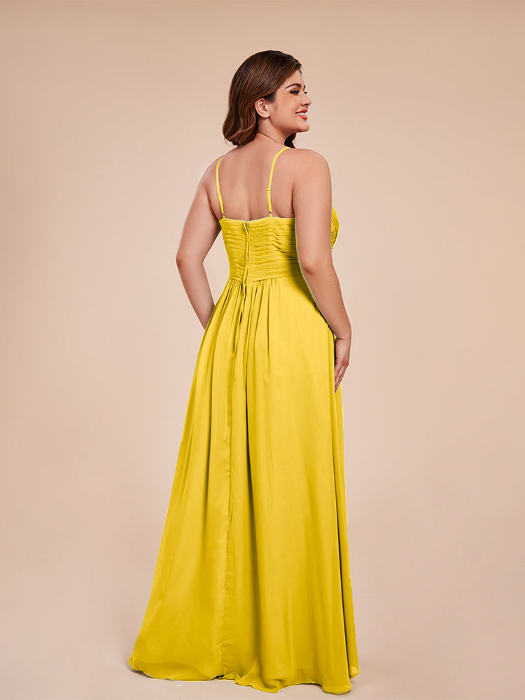 Übergröße Isla A-Linie Spaghettiträger Chiffon Brautjungfernkleider