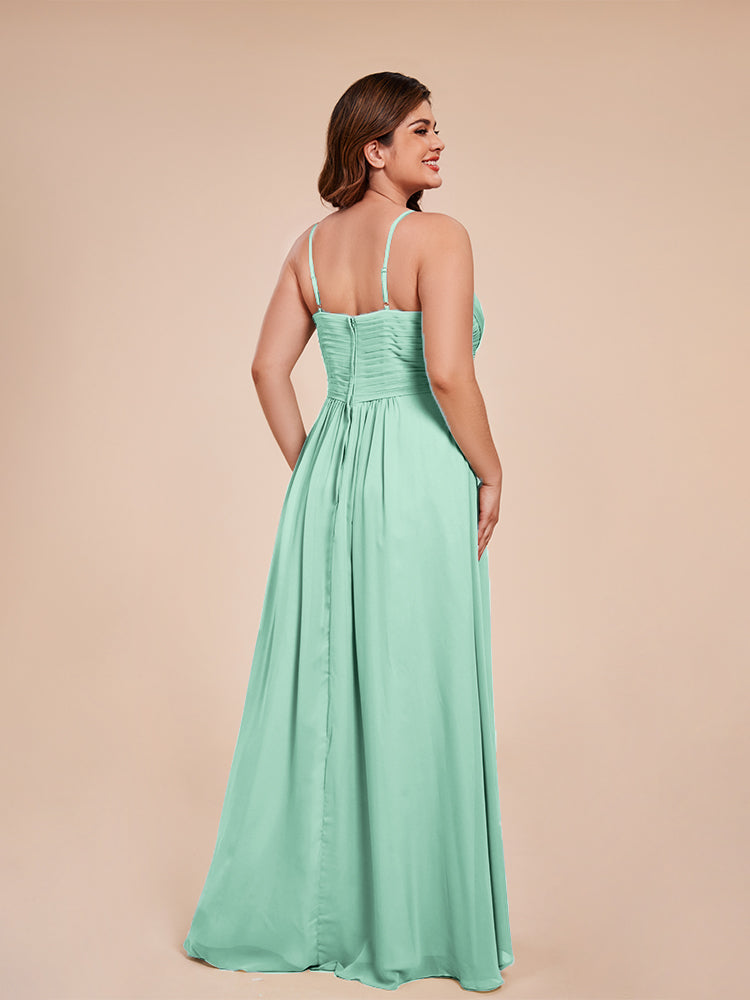 Übergröße Isla A-Linie Spaghettiträger Chiffon Brautjungfernkleider