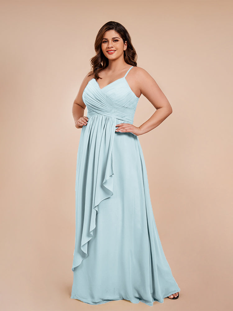 Übergröße Isla A-Linie Spaghettiträger Chiffon Brautjungfernkleider