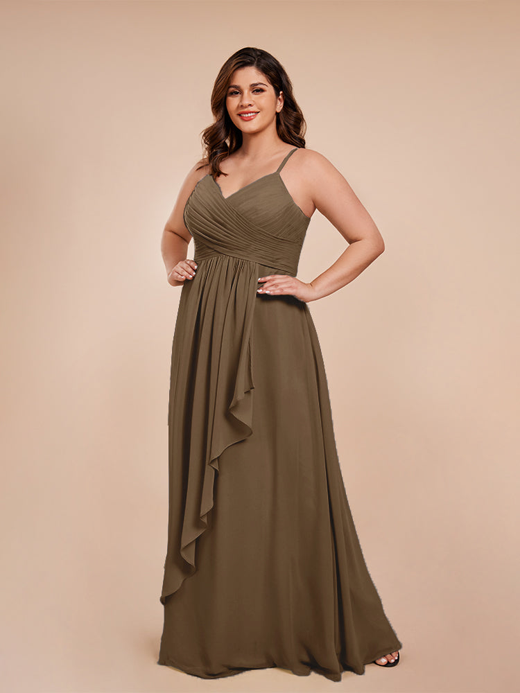 Übergröße Isla A-Linie Spaghettiträger Chiffon Brautjungfernkleider