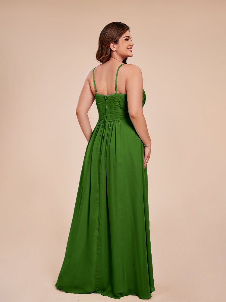 Übergröße Isla A-Linie Spaghettiträger Chiffon Brautjungfernkleider