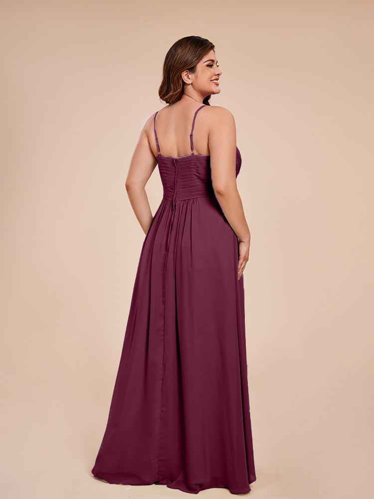 Übergröße Isla A-Linie Spaghettiträger Chiffon Brautjungfernkleider